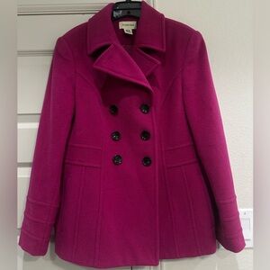 St. John's Bay Fuchsia Double-Breasted Pea Coat Wool Cashmere M EUC Pink Coat